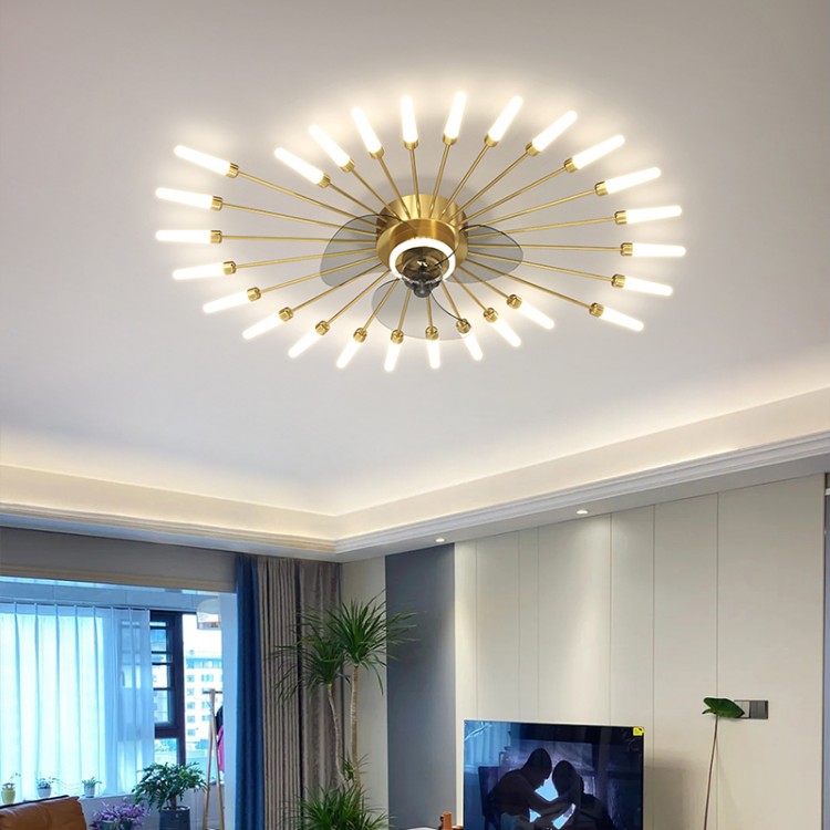 2022 New Hot Sell Ceiling Fan With LED Light And Remote Control Starry Art Fireworks Chandelier For Living Room Home Decor Lamps
