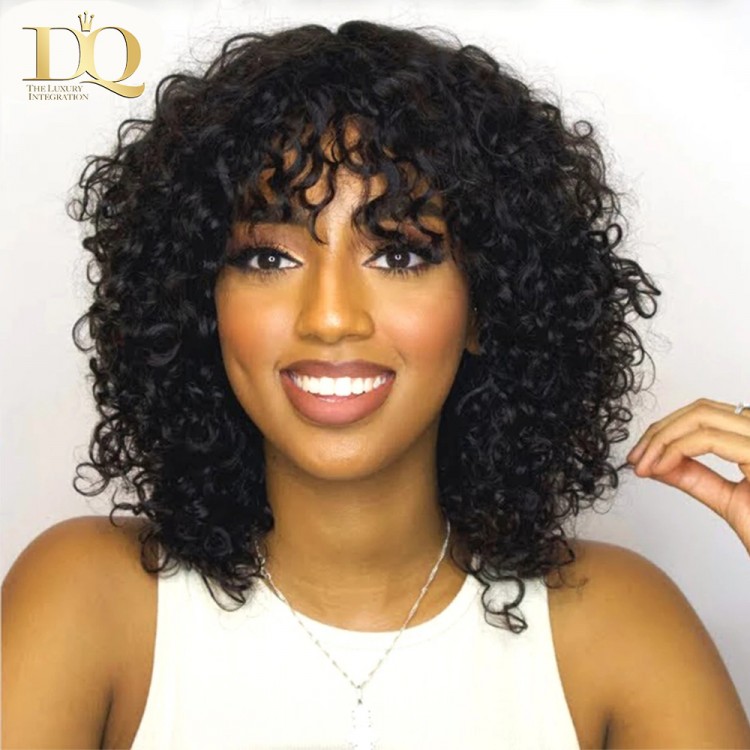 Afro Curly Wig Human Hair Full Wig 100% Real Hair Afro Curls Wigs For Black Highlight Women Wave Short Black Curls Machine Wig