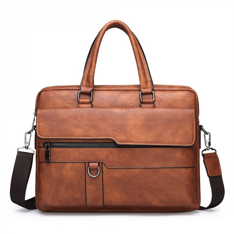 Men Solid Color Bag Faux Leather Briefcase Large Capacity Tote Shoulder Bag Large Casual Business Laptop Briefcase | DEIL-CHINA
