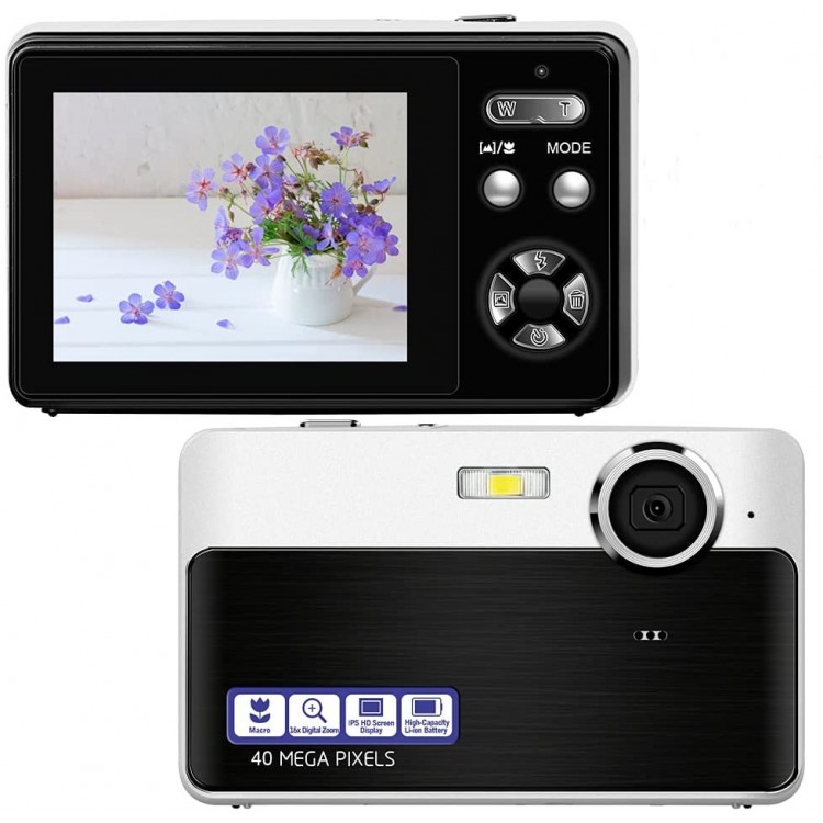 Digital Camera, 40MP 1080P Rechargeable Pocket Travel Camera with Macro Function, 16X Digital Zoom