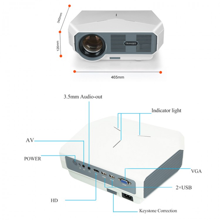 Factory Transjee A4300 Pro HD Projector 1280*720P Portable WIFI Projector 5000 Lumens Smart Version
