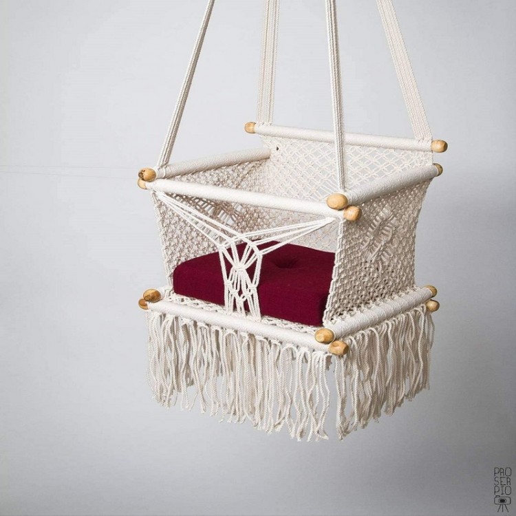 100% hand-woven cotton Elegant Bohemian style macrame with classic woven-ropes design Macrame Baby Swing Chair
